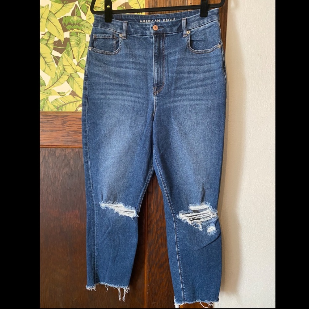 American Eagle Stretch Curvy Mom Jean Distressed 14